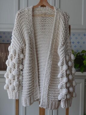 Wishlist Oversized Ivory Heavyweight Popcorn Sleeve Cardigan Sweater